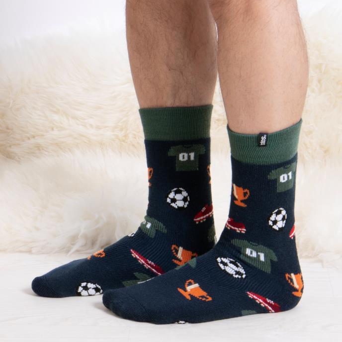 totes toasties® Mens Original Slipper Socks (Twin Pack) Football / Stripe Extra Image 2
